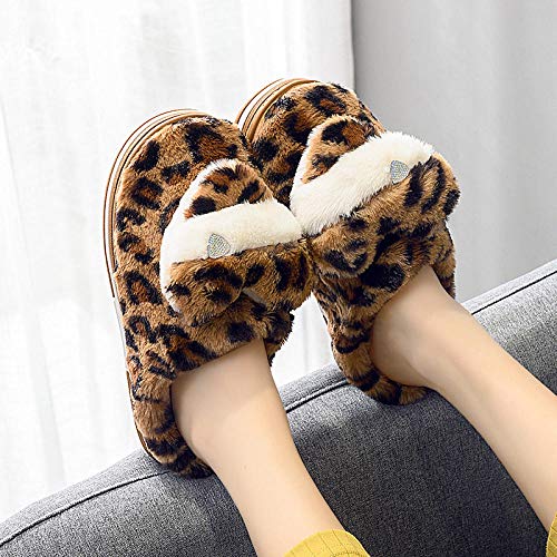 SWX-FlipFlop Zapatillas de algodón Estampado de Leopardo otoño e Invierno Interior cálido Medio Color marrón 38/39