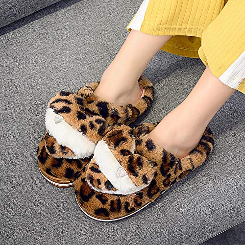 SWX-FlipFlop Zapatillas de algodón Estampado de Leopardo otoño e Invierno Interior cálido Medio Color marrón 38/39