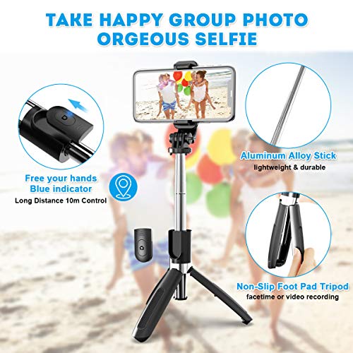 SYOSIN Palo Selfie Trípode con Control Remoto Bluetooth, 4 en 1 Monópode Extensible Selfie Stick Bolsillo Inalámbrico 360° Rotación para GoPro/Mini Cámara, iPhone Android Samsung Huawei y etc.