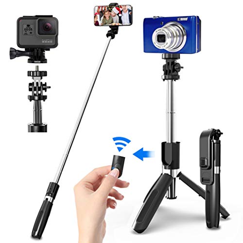 SYOSIN Palo Selfie Trípode con Control Remoto Bluetooth, 4 en 1 Monópode Extensible Selfie Stick Bolsillo Inalámbrico 360° Rotación para GoPro/Mini Cámara, iPhone Android Samsung Huawei y etc.