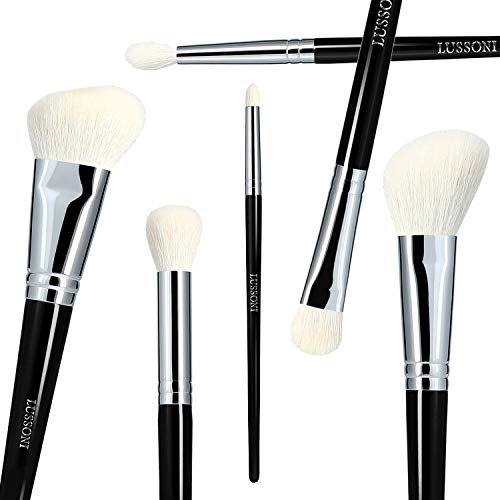T4B LUSSONI Natural Charm Set De 6 Brochas Y Pinceles De Maquillaje Profesional Para Aplicar Polvos, Rubores, Bronceadores, Sombras De Ojos, Cerdas Naturales, No Absorben Cosméticos