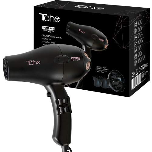 Tahe Secador de Pelo de Mano Oro Rosa Compact Hair Dryer Potencia 2000W con 5 Temperaturas, Filtro de Aire y Doble Aislamiento con 2 Boquillas + Difusor, Color Oro Rosa