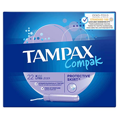 Tampax Compak Lites Tampones Con Aplicador, Protección Antifugas Y Discreción, Siéntete Limpia, 22 Unidades