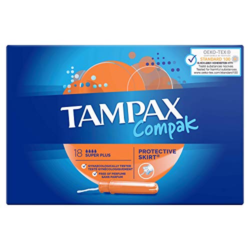 Tampax Compak Super+ Tampons con aplicador 18x, protección contra fugas y discreción, sensación limpia