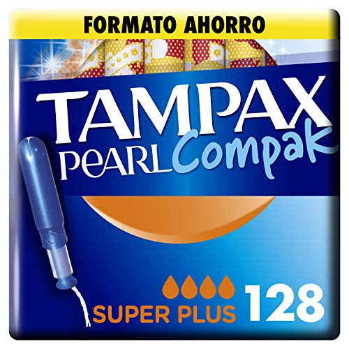 Tampax Pearl Compak Super Plus, Tampón con aplicador, ofrece comodidad, protección y discreción, 128 unidades
