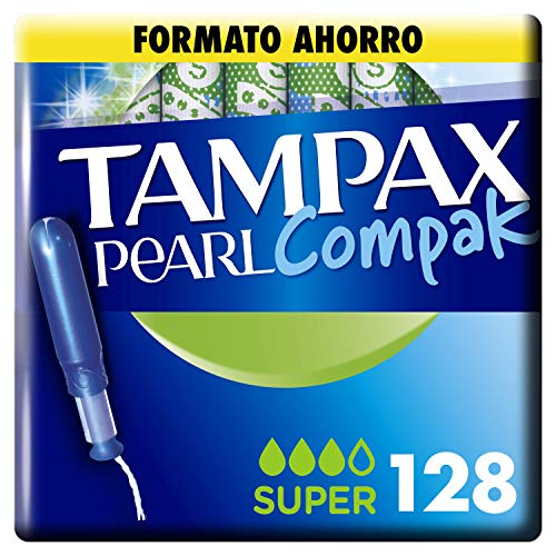 Tampax Pearl Compak Super, Tampón con aplicador, ofrece comodidad, protección y discreción, 128 unidades