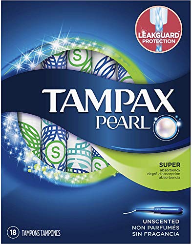 Tampax Pearl Plastic, Super Absorbency, Unscented Tampons 18 Count by Tampax
