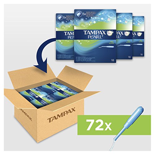 Tampax Pearl Super aplicador tampones, pack de 4, 18-count