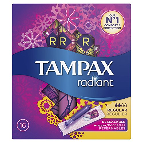 Tampax Radiant - Lote de 3 cajas de 16 tampones con aplicador (ideales para protección/discreción, cómodos)