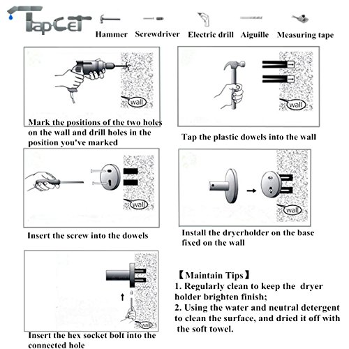 TAPCET Soporte para secador de Pelo sin rastros, Gancho de Pared para Fijar el secador de Pelo sin Taladro (Trompeta)