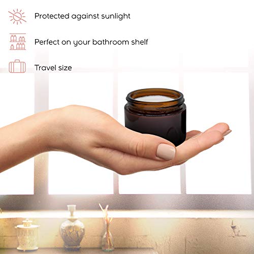 Tarro de Cristal marrón con Tapas roscadas y Forros Blancos para cremas, lociones y aceites Esenciales - Tarro de 2oz / 60ml (16 Pack)