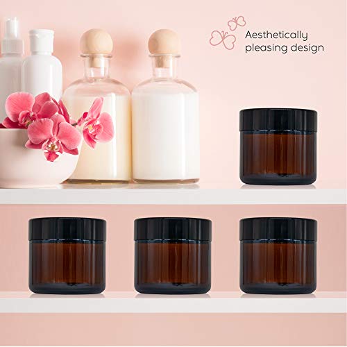 Tarro de Cristal marrón con Tapas roscadas y Forros Blancos para cremas, lociones y aceites Esenciales - Tarro de 2oz / 60ml (16 Pack)