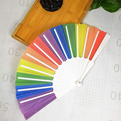 Tashioning Ventilador Plegable De Mano Para Danza Del Arco Iris La Decoración Fiestas Temáticas Boda Abanico Madera Natural Con Tela Colores Surtidos(C)