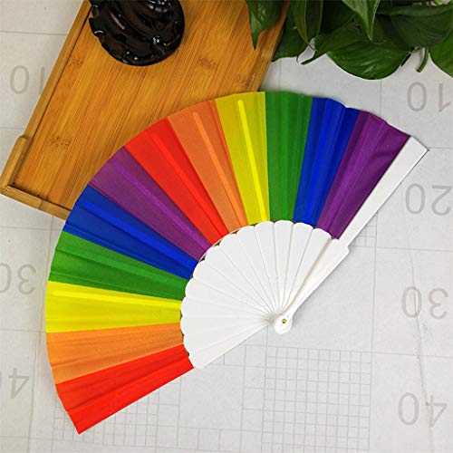 Tashioning Ventilador Plegable De Mano Para Danza Del Arco Iris La Decoración Fiestas Temáticas Boda Abanico Madera Natural Con Tela Colores Surtidos(C)