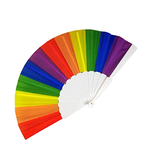 Tashioning Ventilador Plegable De Mano Para Danza Del Arco Iris La Decoración Fiestas Temáticas Boda Abanico Madera Natural Con Tela Colores Surtidos(C)