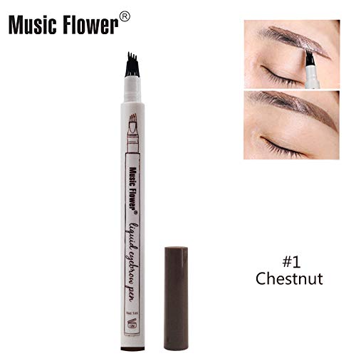 Tattoo Eyebrow Pen con cuatro puntas duraderas Pencil puntas de tenedor Impermeable y duradero Lápiz de cejas Ink Sketch Eyebrow para Maquillaje (01# castaña)