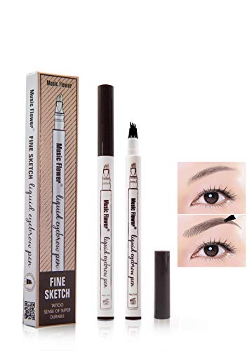 Tattoo Eyebrow Pen con cuatro puntas duraderas Pencil puntas de tenedor Impermeable y duradero Lápiz de cejas Ink Sketch Eyebrow para Maquillaje (01# castaña)