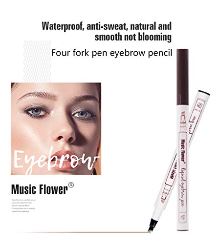Tattoo Eyebrow Pen con cuatro puntas duraderas Pencil puntas de tenedor Impermeable y duradero Lápiz de cejas Ink Sketch Eyebrow para Maquillaje (01# castaña)