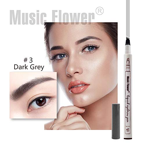 Tattoo Eyebrow Pen con cuatro puntas duraderas Pencil puntas de tenedor Impermeable y duradero Lápiz de cejas Ink Sketch Eyebrow para Maquillaje (03# gris oscuro)