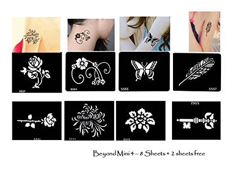 Tattoo Plantillas/Plantillas 8 + 2 pequeños Sheet para Henna Tattoo Glitter Tattoo Air Brush Tattoo Juego Mini 4