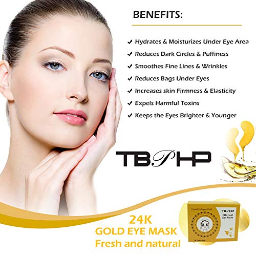 TBPHP Máscara de ojo de colágeno en polvo dorado (20 pares),24K Máscara para ojos de colágeno,Anti-envejecimiento, Máscaras Antiarrugas para Los Ojos,Reduce Las Ojeras, eliminar bolsas bajo los ojos