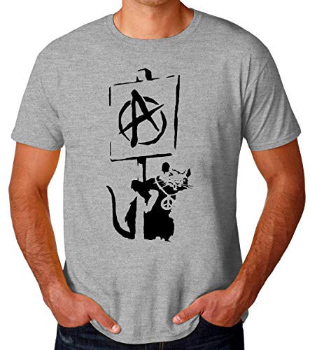 TeeWorld Banksy Anarchy Rat Artwork Camiseta para Hombres X-Large