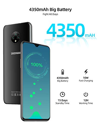 Teléfono Móvil Libres, DOOGEE X95 Android 10 Smartphone Libre, 4G Smartphone Dual SIM, Pantalla 6,52 Pulgadas, 4350mAh Batería, Triple Cámara 13MP+5MP, 16GB ROM, 128GB SD, Face ID - Negro