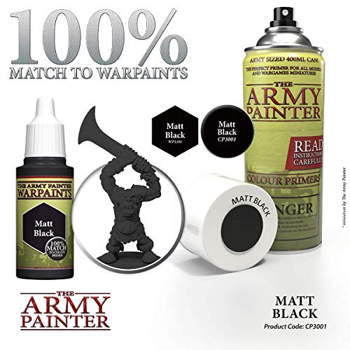 The Army Painter | Colour Primer | Matt Black | 400 mL | Espray Acrílico | Base para Pintura de Modelos Miniatura | Negro Mate