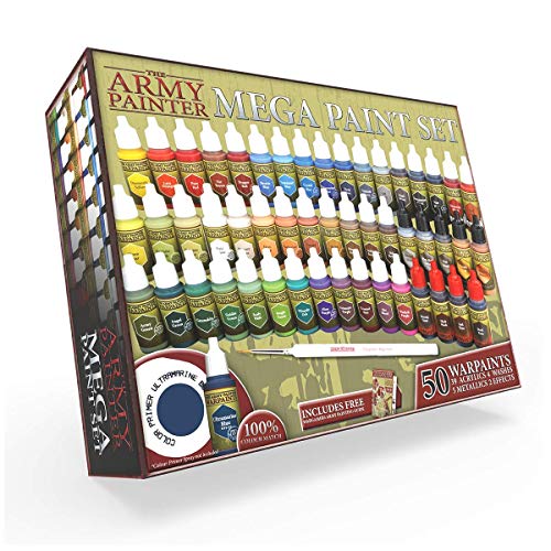 The Army Painter ? | Warpaints Mega Paint Set, 50 Acrylic Paints and 1 Wargamer: Regiment Brush - Comprehensive Starter Set for Wargames, Roleplaying and Tabletop Miniature Model Painting