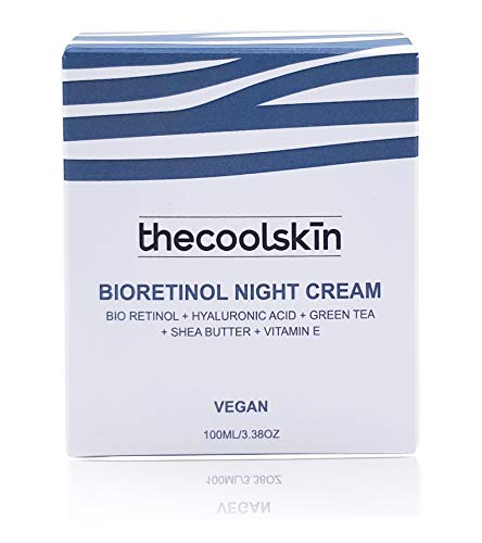 THE COOL SKIN Bioretinol Night Cream -Crema de Noche NATURAL y VEGANA con BIO RETINOL, ÁCIDO HIALURÓNICO + VITAMINA E + TÉ VERDE. Antiedad, Antiarrugas, Antioxidante. 100ml. Tamaño Grande.
