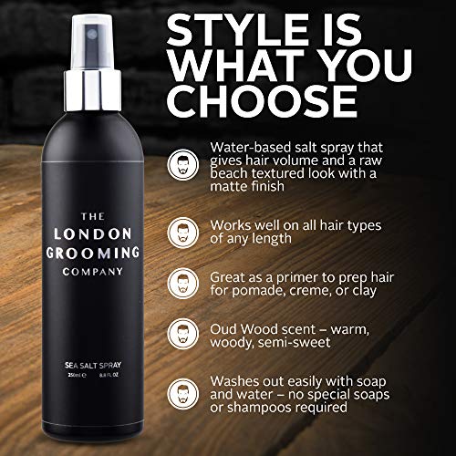 The London Grooming Company Spray Texturizante para Hombres, Producto de Cabello Basado en Agua para Textura y Volumen - 60 ml / 2 fl oz - Aroma de Madera de Laúd Árabe