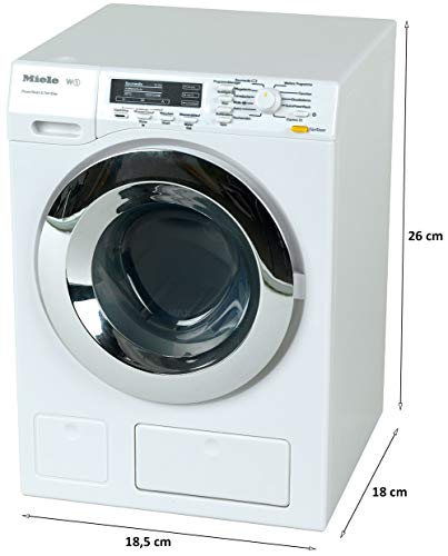 Theo Klein 6941 Lavadora Miele, Cuatro programas de lavado y sonido, Funcionamiento con y sin agua, a partir de 3 años, 18,5 cm x 26 cm x 18 cm