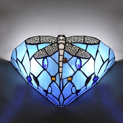 Tiffany aplique de pared E27 Lámpara de pared moderna cabecera cristal de vidrio Colorfull Libélula de diseño interior decorativa iluminación para pasillo del dormitorio de la lámpara de los niños