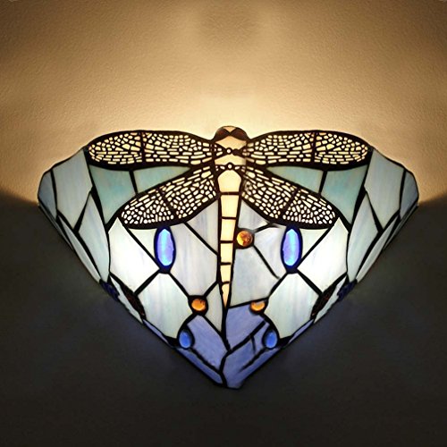 Tiffany aplique de pared E27 Lámpara de pared moderna cabecera cristal de vidrio Colorfull Libélula de diseño interior decorativa iluminación para pasillo del dormitorio de la lámpara de los niños