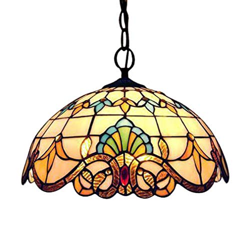 Tiffany Colgante de Luz Vendimia Diseño Sala Comedor Veranda Mediterráneo Corredor Balcón Archivos Adjuntos Lámpara Colgante Redondo Pastoral Rústico Vitral Decoración Iluminación de Techo E27 Ø20cm