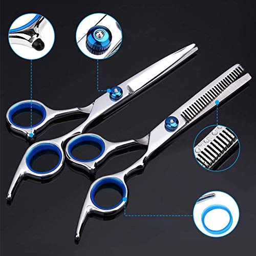 Tijeras De Peluqueria,Tijeras Para Cortar el Cabello,Set de Tijeras de Peluquero Inoxidable,Adelgazamiento,Texturización, Salón o Uso Doméstico con Estuche de Almacenamiento Negro