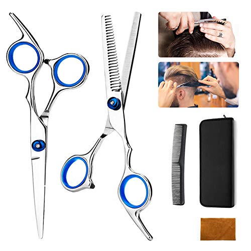 Tijeras De Peluqueria,Tijeras Para Cortar el Cabello,Set de Tijeras de Peluquero Inoxidable,Adelgazamiento,Texturización, Salón o Uso Doméstico con Estuche de Almacenamiento Negro