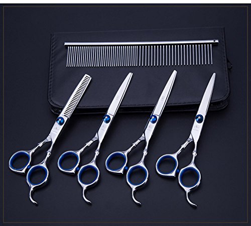 Tijeras de Perro Peluquería Profesional Entresacar Grooming Kit Set 4 Juegos de Tijeras Curvas para Cortar el Pelo a Mascotas Acero Inoxidable para Mascotas Perros Gatos