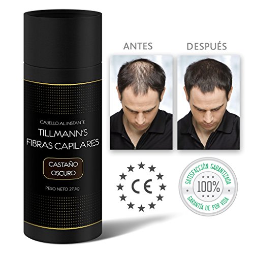 Tillmann's® Fibras Capilares Castaño Oscuro 27,5 gramos - Caida Cabello Hombre - Keratin Fibers - Disimular Calvicie  Al Instante Con Polvo de Queratina 100% Natural