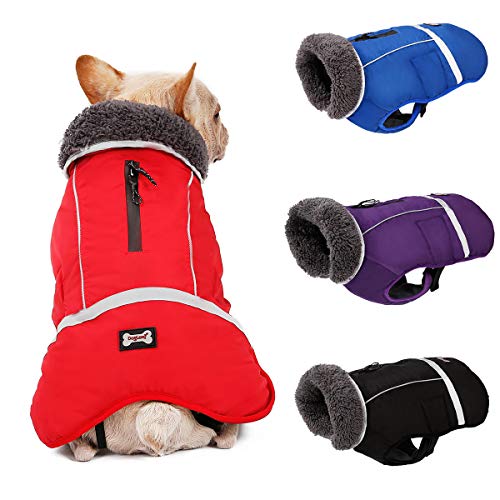 Tineer Impermeable Perro de Invierno Espesar Chaleco de la Chaqueta Cálido Traje de la Chaqueta de la Mascota con Arnés Agujero para Perros Pequeños Medianos Grandes (L, Tinto)
