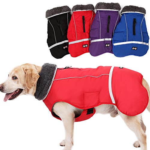 Tineer Impermeable Perro de Invierno Espesar Chaleco de la Chaqueta Cálido Traje de la Chaqueta de la Mascota con Arnés Agujero para Perros Pequeños Medianos Grandes (L, Tinto)