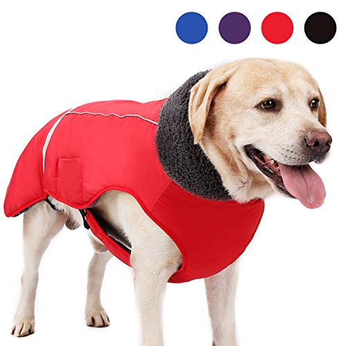 Tineer Impermeable Perro de Invierno Espesar Chaleco de la Chaqueta Cálido Traje de la Chaqueta de la Mascota con Arnés Agujero para Perros Pequeños Medianos Grandes (L, Tinto)