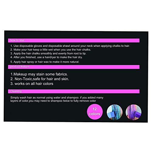 Tiza de Pelo,Tiza para el Cabello,Cabello Tiza,Pelo Color de Pelo Temporal no tóxico del Brillo de Tiza,ideal para Halloween, disfraces de fantasía o para actuaciones(12 Colors)