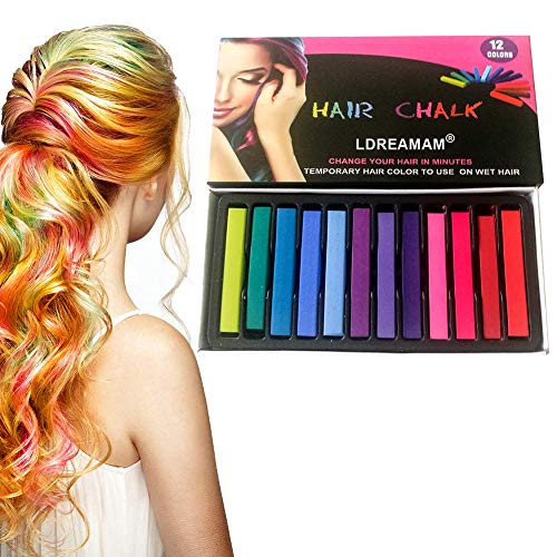 Tiza de Pelo,Tiza para el Cabello,Cabello Tiza,Pelo Color de Pelo Temporal no tóxico del Brillo de Tiza,ideal para Halloween, disfraces de fantasía o para actuaciones(12 Colors)