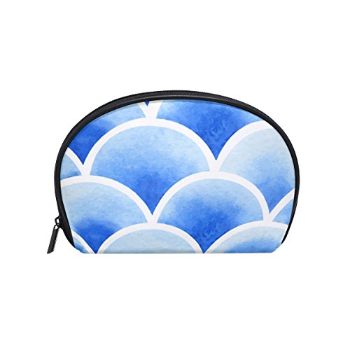 TIZORAX - Neceser de acuarela con textura de escamas de pescado neceser de viaje práctico organizador bolsa de maquillaje para mujeres y niñas