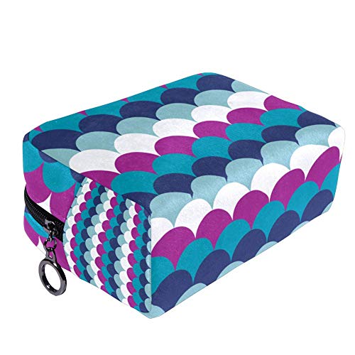 TIZORAX - Neceser de maquillaje con diseño de escamas de pescado retro, con textura, para el cuidado de la piel, neceser práctico bolso de mano con cremallera