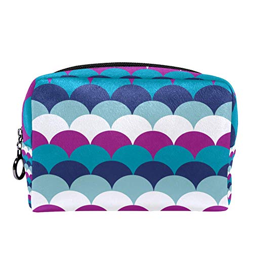 TIZORAX - Neceser de maquillaje con diseño de escamas de pescado retro, con textura, para el cuidado de la piel, neceser práctico bolso de mano con cremallera