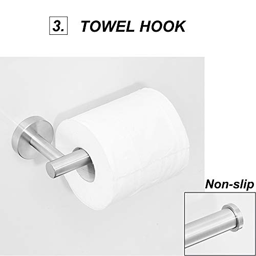 Toallero de 3 piezas, redondo, 30,5 cm, soporte para papel higiénico + gancho para toalla de baño, barra para toallas de baño (acero cepillado)