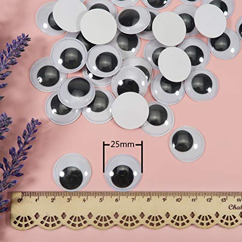 TOAOB 70 unidades de ojos móviles autoadhesivos, redondos, color blanco y negro, 25 mm, de plástico para scrapbooking, manualidades, accesorios