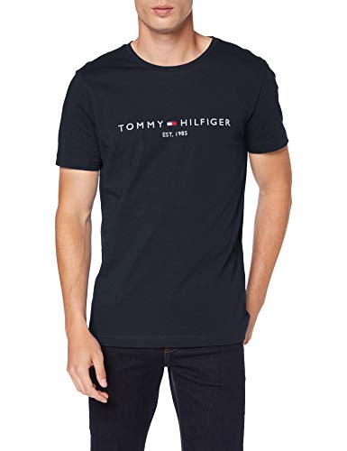 Tommy Hilfiger Logo T-Shirt Camiseta Informal, Azul (Sky Captain 403), Large para Hombre